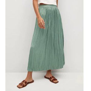 MANGO Green Pleated Midi Maxi Skirt Size Small S LIKE NEW shiny skirt long skirt